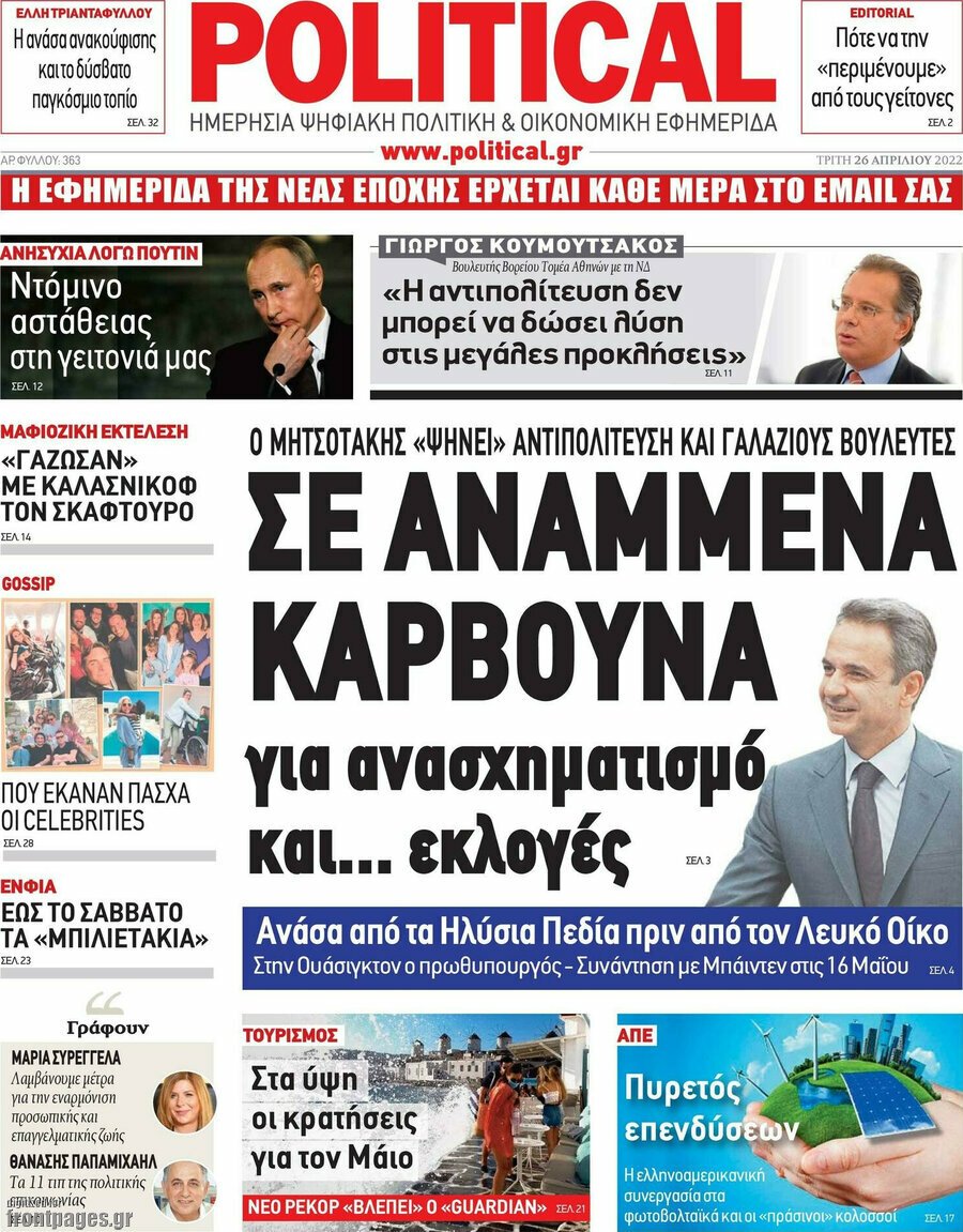 Τα πρωτοσέλιδα των πολιτικών και αθλητικών εφημερίδων